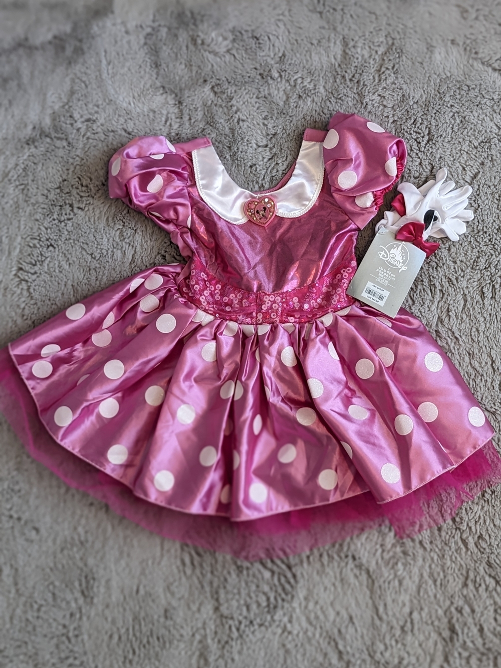 Disney Minnie Mouse Pink Polka Dot Girls Costume Dress with Gloves - Picture 1 of 10